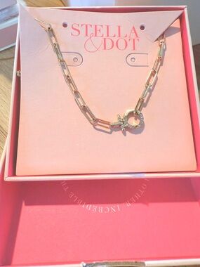 Stella & Dot Gold Link Paperclip Necklace with Pavé Toggle